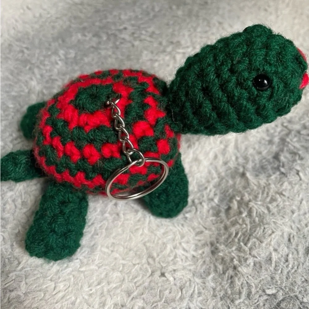 Handmade Green and Red Turtle Keychain